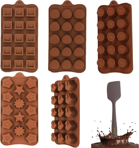 5 Stuks Siliconen Chocolade Mallen - Mikqky Siliconen Mal Voor Chocolade - Om Bonbons En Chocolade Te Maken Met Spatel van Merkloos	
