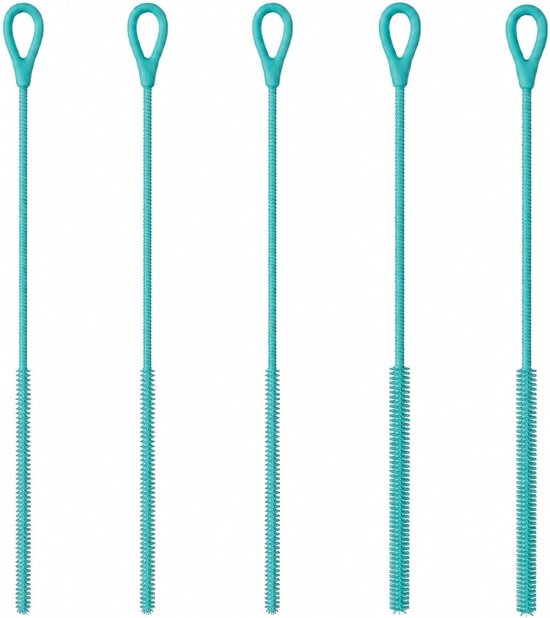 5 stuks siliconen rietjesborstel, 3 borstels 6 mm + 2 borstels 9 mm, flexibele antislip handgreep, zachte en fijne borstelharen, compatibel met glazen, smoothies en rietjes, herbruikbaar