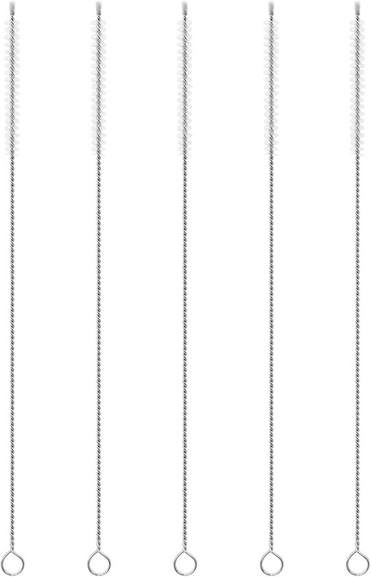 5 stuks stroborstel, reinigingsborstel, dunne flessenborstel, witte melkslangborstel voor theepotmondstuk, espressomachines (23 cm)