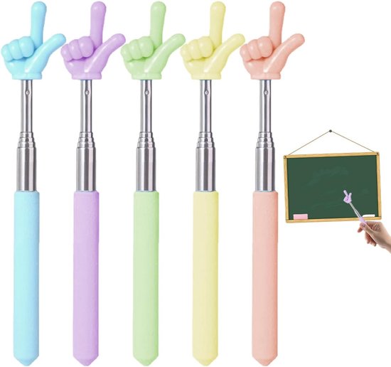 5 stuks uitschuifbare vingerwijzers - 21-69 cm - roestvrij staal - telescopische wijsvinger - wijsvinger met hand - leraar hulpmiddelen - wijzers voor onderwijs en lezing van Merkloos	