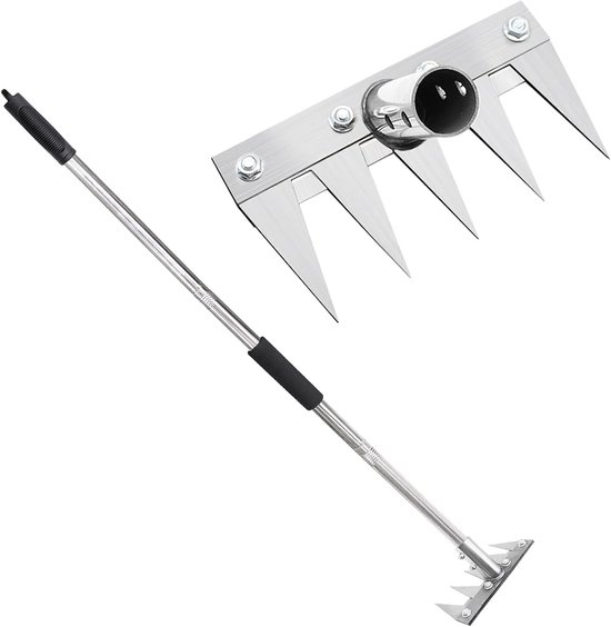 5 Tanden met 1,2 m Metalen Steel, Multifunctioneel Onkruidgereedschap, Tuinhak voor Wieden, Losmaken en Zaaien, Geschikt voor Tuin en Erf