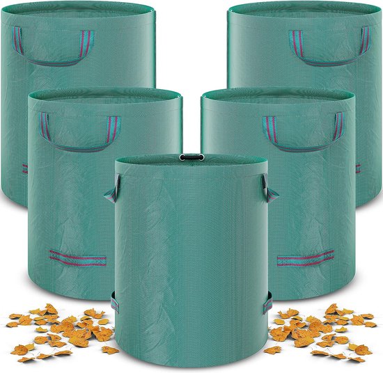 5 x tuinafvalzak, tuinzak, bladzak, 272 l, zelfstaand, tuinafvalzakken, bladzakken, waterafstotend, stabiel, van robuust polypropyleen (PP), 150 g/m², 390 g van Glorytec