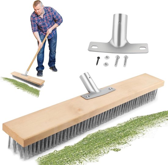 50 cm draadbezemborstel - duurzame draadbezem voor het verwijderen van mos - stalen bezem - onkruid van roestvrij staal - robuust onkruidmos en algen aan douche muur garage. van VONROC