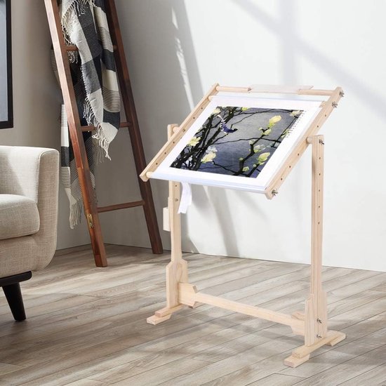 50 cm Frames voor Cross Stitching - Floor Stand Medium - 360 Graden Rotatie - Houten Borduurschildersezel - Stabiele Tapestry Hoop - DIY Craft Tool met PVC Clip en Houder Roller voor Zijde Schilderen en Handwerken
