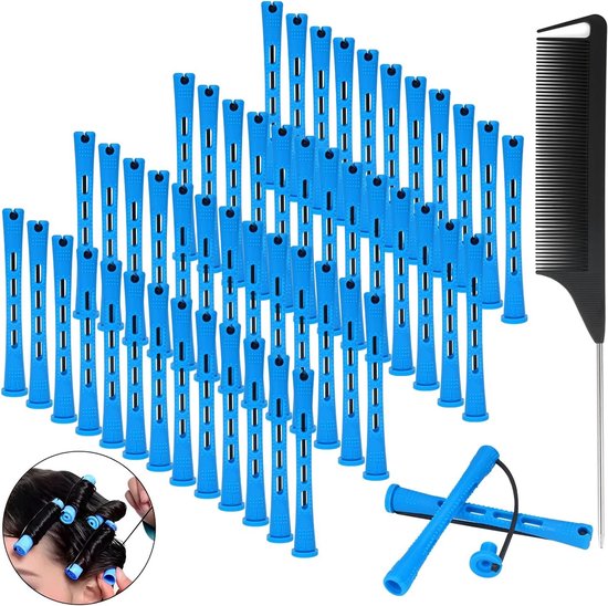 50 Pcs Curlers - Kleine Krullen - Permanent Set Wrapper - Haar Golven - Kappersaccessoires - Blauw - Diameter 1cm van Merkloos	