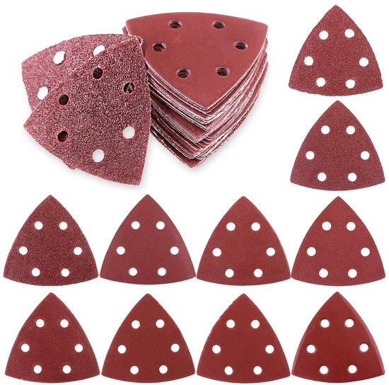 50-Piece 90mm/3.5 Inch Triangle Mouse Detail Sandpaper - Hook and Loop - Verschillende 40/60/80/120/180/240/400/600/800/1000 Grits voor Random Orbital Sander (6 Holes) van Merkloos	
