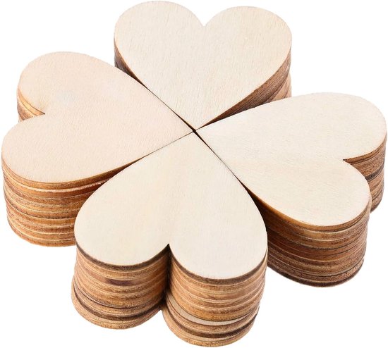 50 Stukken 50 mm DIY Craft Decoraties Houten Harten - Trouwen - Wanddecoratie - Hartdecoratie - Verjaardag - Doop van Merkloos	