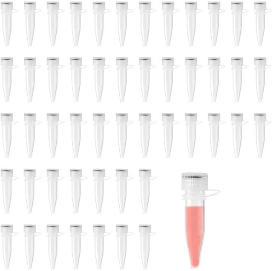50 stuks centrifugebuisjes - monsterbuisjes - reactievaten met schroefsluiting - cokesbuisjes voor het invriezen van cellen - laboratoriumbenodigdheden - opslagoplossingen (1,5 ml, transparant) van Merkloos	