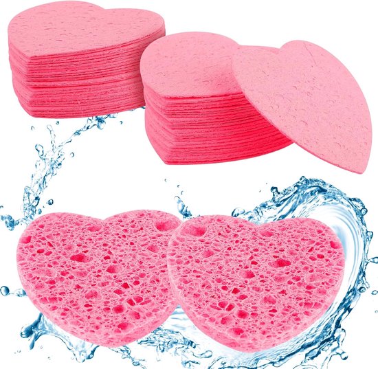 50 stuks gezichtssponzen pads gecomprimeerde gezichtssponzen dagelijkse reiniging, natuurlijke houtpulp katoen gezichtswassponsjes exfoliërende gezichtsspons, cosmetische sponzen voor make-up van Merkloos	