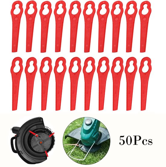 50 Stuks Kalebasvormig Maaimachine Plastic Messen Rood - Vervangingsmessen voor Grasmaaier Accessoires Set