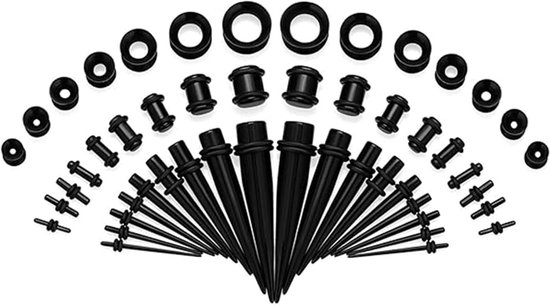 50 stuks oorstretching kit - oorstretchers taps toelopende meter 1,6 mm-10 mm + siliconen tunnels 3 mm-12 mm