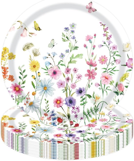 50 stuks papieren borden, wilde bloem, kinderverjaardag, feestborden, wegwerpborden, wegwerpborden, servies voor afstuderen, meisjes, feestdecoratie, bruiloften, tuin, verjaardag, decoraties