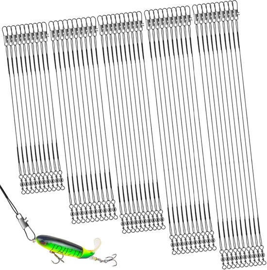 50 stuks stalen voorvakken snoek - roestvrij staal - 5 maten - leiband - fluorocarbon voorvak - zwart - titanium voorvak - vissen - hengelaccessoireset voor roofvissen van XCloudd
