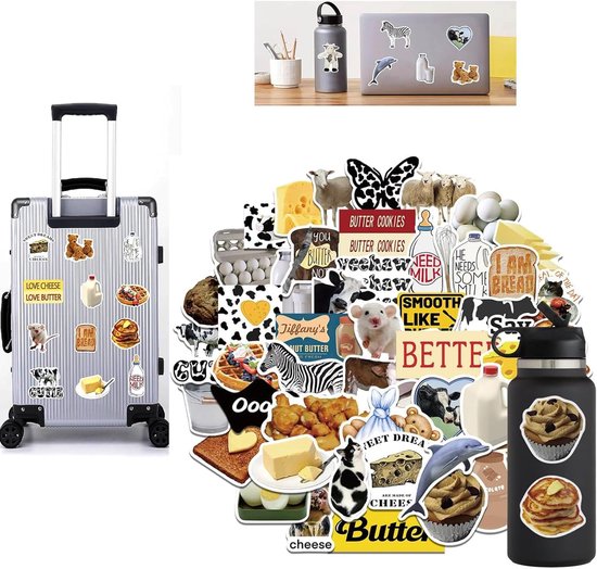 50 stuks stickers - computerstickers - levensmiddelen stickers - koeienstickers - stickers voor computer - stickers voor mobiele telefoons van Merkloos	