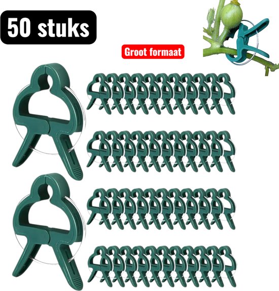50 stuks - Tuinclips - Tomatenplantclips - Kunststofclips - Tuingereedschap Plantclips - Groot formaat - Groen van BAL৩০®