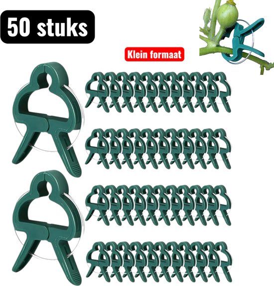 50 stuks - Tuinclips - Tomatenplantclips - Kunststofclips - Tuingereedschap Plantclips - Klein formaat - Groen van Merkloos	
