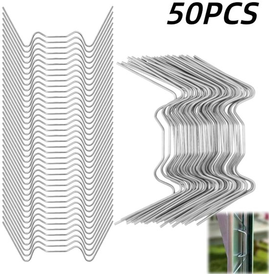 50 stuks-Tuinspijkers - W-vormige ijzeren spijkers - draadklemmen - glasklemmen voor kassen - tuingereedschap - geschikt voor kassen, holle platen - zilver - 77*32*15 mm