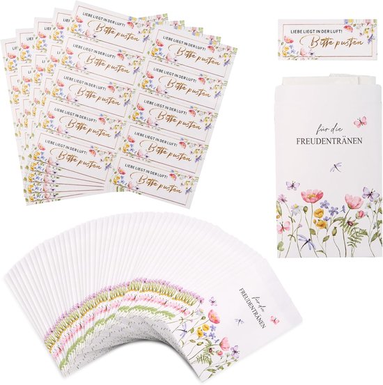 50 stuks vreugdetranen zakdoekjes - 50 stuks liefde liegt in de lucht - bruiloft zeepbellenstickers - mini bruiloft papieren zakken - waterdichte bruiloft flessenetiketten voor witte doop van Merkloos	