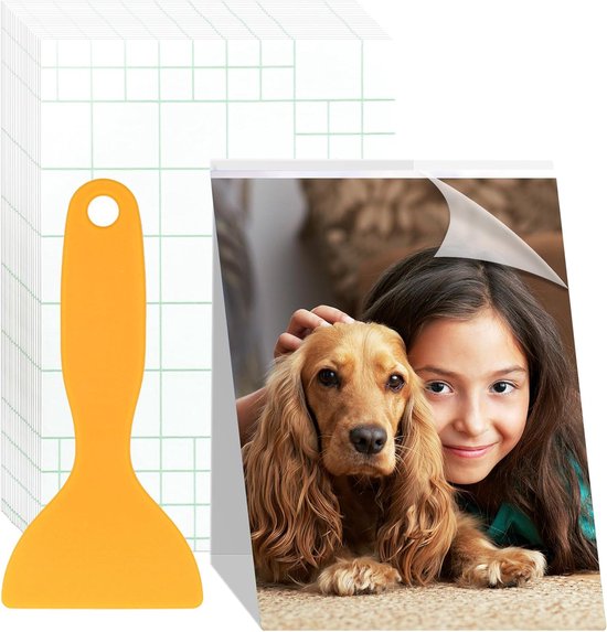 50 vellen zelfklevende lamineerfolies - 15,24 cm - glanzende koud lamineerfolie - transparante glanzende lamineerfolie - geen machine nodig - met schraper - hoogwaardige lamineerfolie voor visitekaartjes en documenten van Merkloos	