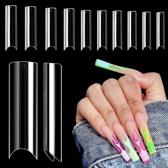 500 Pcs Extra Long Ballerina Shaped Straight Nail Tips - Clear Acrylic Durable Tips voor Press On Extension Half Cover Nail Supplies voor Vrouwen en Meisjes van Merkloos	