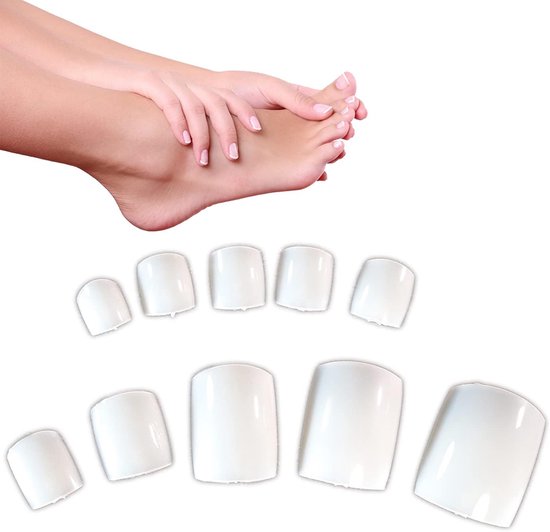 500 stuks natuurlijke Franse acryl kunstteennagels - teennagels tips - nagelkunst accessoires van Merkloos	