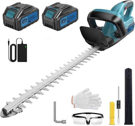 500W Accu Heggenschaar met Borstelloze Motor - 530 mm Snijlengte - 20 mm Snijdikte - 2x 4000mAh accu & oplader - Voor Heggen en Struiken - Blauw van Merkloos	