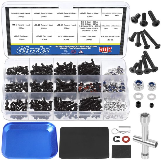 502Pcs Universele RC Schroef Kit - Schroeven Assortiment - Hex Schroeven - Gereedschap Kit - Hardware Bevestigingsmiddelen voor Traxxas Axial Redcat HPI Arrma Losi 1/8 1/10 1/12 1/16 van Merkloos	
