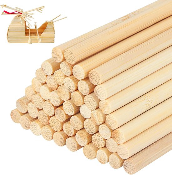 50Pcs Bamboo Sticks voor Creatieve Projecten - 30cm x 6mm Hoogwaardige Houten Sticks - Lange Ronde Natuurlijke Bamboestokken voor DIY Kunst en Ambachten van Merkloos	