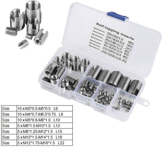 50PCS Thread Inserts, Self Tapping Thread Insert, M3-M12 Thread Reinforcement Repair Tools, with certain elasticity, even load, avoid loosening, for embedded in plastic, copper, repair the damaged van Saipor