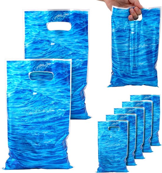 50st Ocean Waves Feestbedankjes, Blauw Onderwater Goodiebags met Handvatten Verjaardag Strand Oceaan Zwembadfeest Cadeautas Decoraties voor Cadeaus Traktaties Snoep Snacks Opbergbenodigdheden van Merkloos	