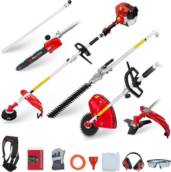 52cc Lang Bereik Multifunctioneel Tuingereedschap – 5-in-1 Tuinmachine met Verlengstukken, Heggenschaar, Snoeikettingzaag