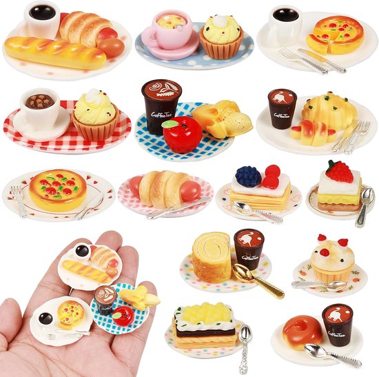 53 stuks miniatuur eten en drinken - miniatuur levensmiddelen poppenhuis accessoires - klein miniverse make it mini food - hars mini keuken miniatuur accessoires voor meisjes jongens eten party van Merkloos	