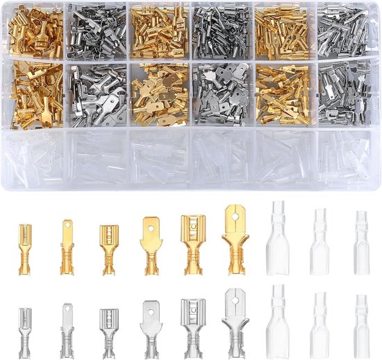540 Stuks Elektrische Draadverbindingen, 2.8mm, 4.8mm, 6.3mm, Mannelijke en Vrouwelijke Spade Connectoren met Isolerende Mouwen voor Draad Crimpverbindingen en Elektrische Projecten