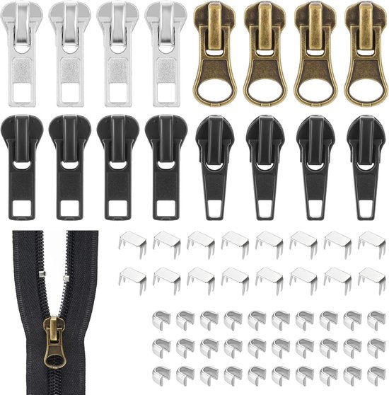 57 Pcs Zip Repair Kit - Simpele Zip Herstelset voor Jassen - Tassen - Rugzakken - Zwart Zilver van Boottique