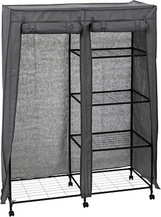 5Five Mobiele kledingkast - opvouwbaar - zwart - kunststof - 120 x 50 x 168 cm - hang en leg opties van 5Five