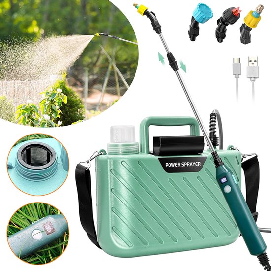 5L Elektrische Tuinsproeier - Hogedruksproeier Met 3 Nevelsproeiers - Telescopische Sproeier Met Pomp Voor Het Besproeien Van Tuin En Gazon.