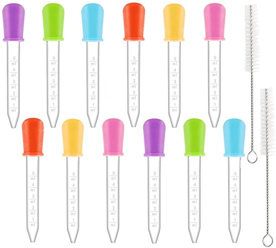 5ml Silicone Pipettes Dropper - Plastic Liquid Transfer Dispenser - Pipettes met Schoon Borstel voor Candy Gummy Moulds en Huisdierenfabriek - Pack van 12