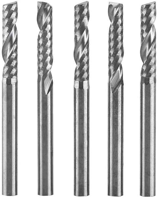 5Pcs End Mill - 1/8" Cutting Diameter - 1/8" Shank - 12mm Cutting Length - Spiral Router Bits - Up and Down Cut - Solid Carbide - CNC End Mill - Houtbewerking - Beitelen van Merkloos	