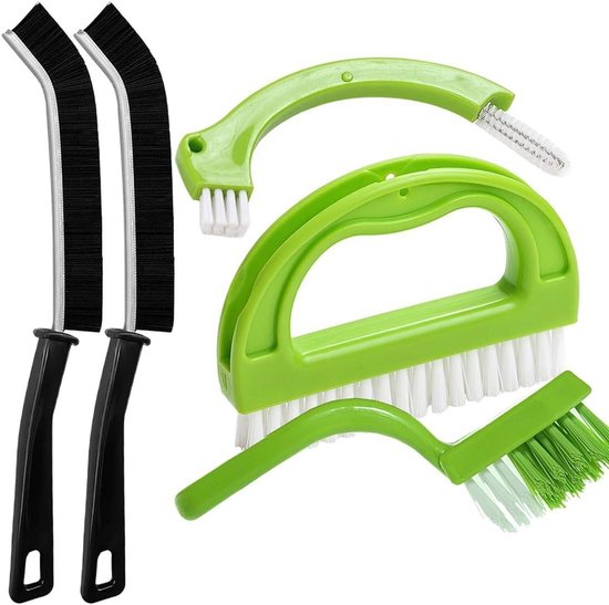 5x Reinigingsborstel Set - Kierborstels - Groeven Schoonmaken - Ergonomisch Handvat - 5 Stuks - Wit