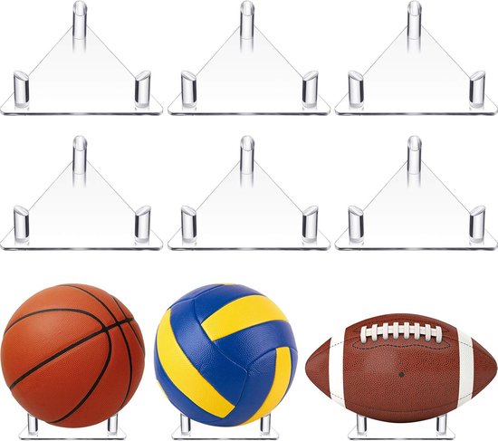 6-delige acryl ballenrek displaystandaard met transparante opbergruimte voor sportballen, geschikt voor volleyballen, basketballen, voetballen, enz. - Transparant van Merkloos	