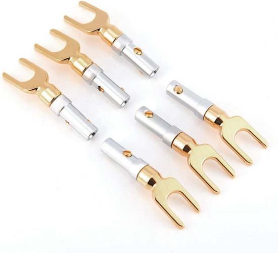 6-delige Goud Geplateerde 4mm Banana U Fork Y Spade Connectoren voor Speaker Draad, Schroef Type, Hoogwaardige Geluidsverbindingen