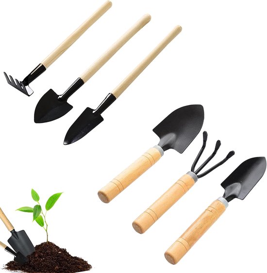 6-delige tuingereedschapsset - Roestvrijstalen Tuinschep - Hark en Onkruidsteker - Handgereedschap - multifunctioneel - mini tuingereedschap - tuinschep - klein - handvat - handschep - Geschikt voor bonsai, planten, potplanten van Merkloos	