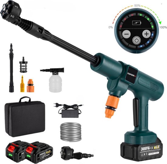 6 in 1 hogedrukreiniger - Terrasreiniger - Accu - Draagbare Hogedrukreiniger - Draadloos - Met Accessoires - Opbergkoffer - 2 Lithium Batterijen - 3500 mAh - 200 Bar - 18V van MaxxGarden