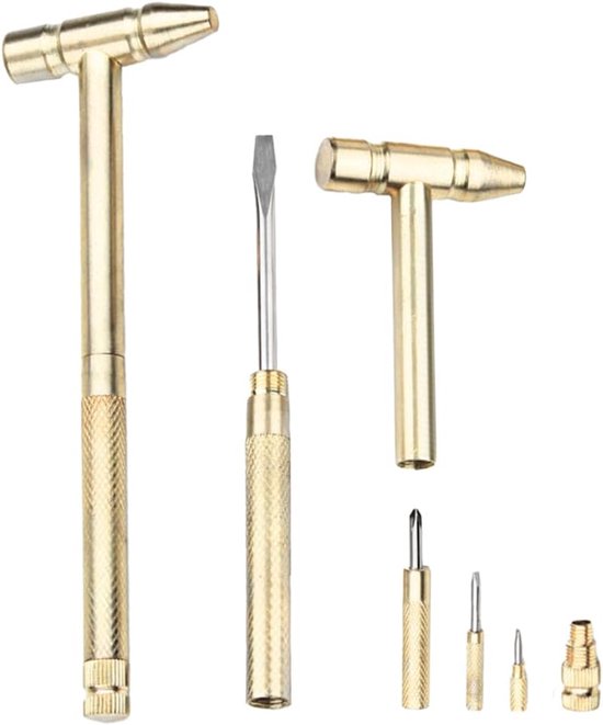 6 In1 Multifunctionele Koperen Hamer - 2 stks Mini Hamer met Schroevendraaier - Handgereedschap voor Reparatie en Thuisgebruik van Merkloos	