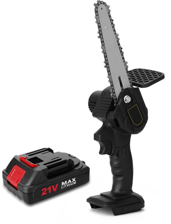 6 Inch 21V Accu Kettingzaag Mini Draadloze Snoeizaag, 2 Accu's, Handig voor Tuin & Houtbewerking