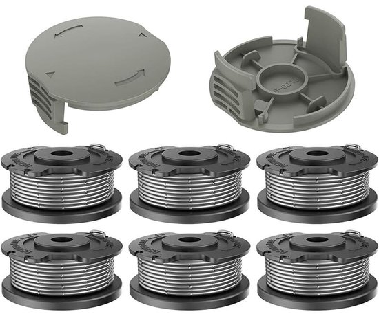 6-pack vervangende nylon trimmerspoel F016800569- compatibel met Bosch EasyGrassCut 18 23 26 SL (6 lijnspoelen- 2 spoelhoezen) van Merkloos	