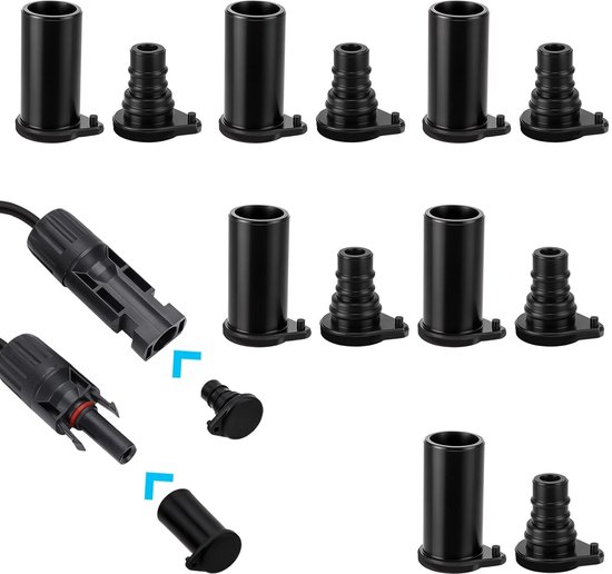 6 Pairs Silicone Dustproof Waterproof Caps - PV Plug Dust Caps - Dust & Weatherproof Solar Cable End - Solar Panel - Solar Inverter Connection Caps - Zwarte PV Plug van Merkloos	