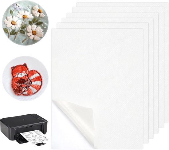 6 Pcs A4 Stabilizer - Water Soluble Embroidery Paper - Printable Embroidery Paper - Blank Self-Adhesive Non-woven Fabric voor Handgetekende Borduurprojecten van Merkloos	