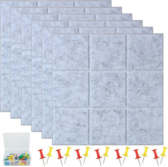 6 Pcs Felt Board Tiles - 30x30cm Self Adhesive Felt Board met 40 Pins - Grote Vilt Pin Board voor DIY Bulletin Boards in Kantoor - Slaapkamer - Thuiswanden van Merkloos	