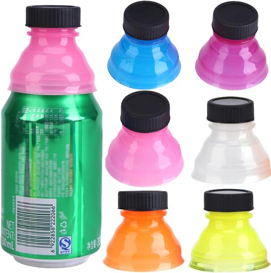 6 Pcs Herbruikbare Soda Blikdeksels - Spill Proof Flesdoppen - Snap-on Can Caps - Plastic Flesdeksels voor Cola Bier Energie Dranken Carbonated